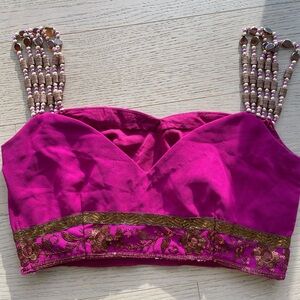 Vibrant Pink Embellished OS Women's SAREE set with petticoat and small/med top.